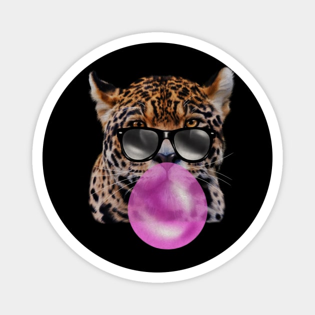 Jaguar with Blowing Gum, Love Big Cats Magnet by logiamerch